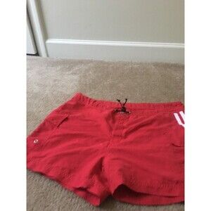 E Sport Women's Red White Swim Shorts Trunks Pockets Drawstring Size Large